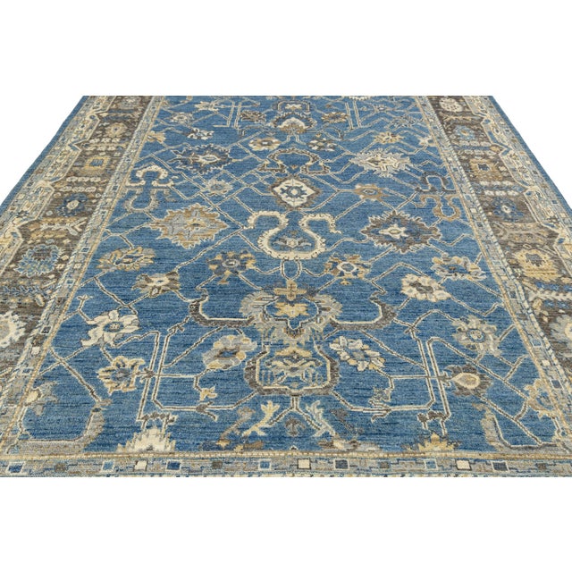 Contemporary Hand-Knot Modern Oushak Style Wool Area Rug in French Blue & Taupe For Sale - Image 9 of 12