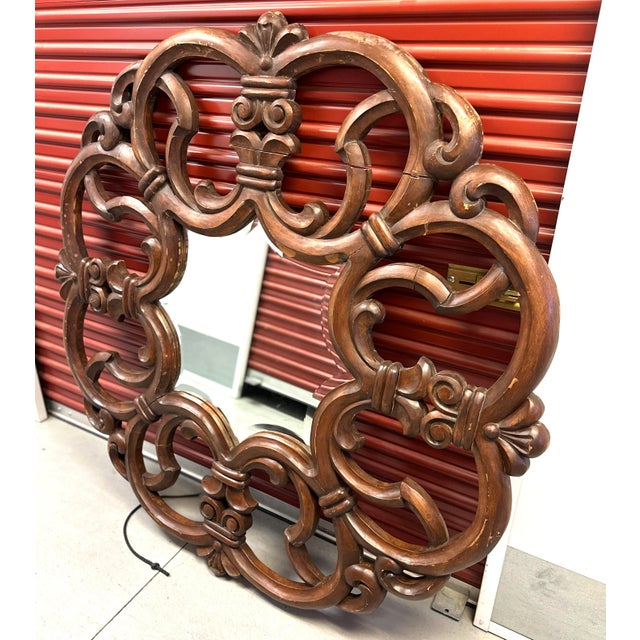 Brown Large 60in Ornate Carved Wood Wall Mirror For Sale - Image 8 of 11