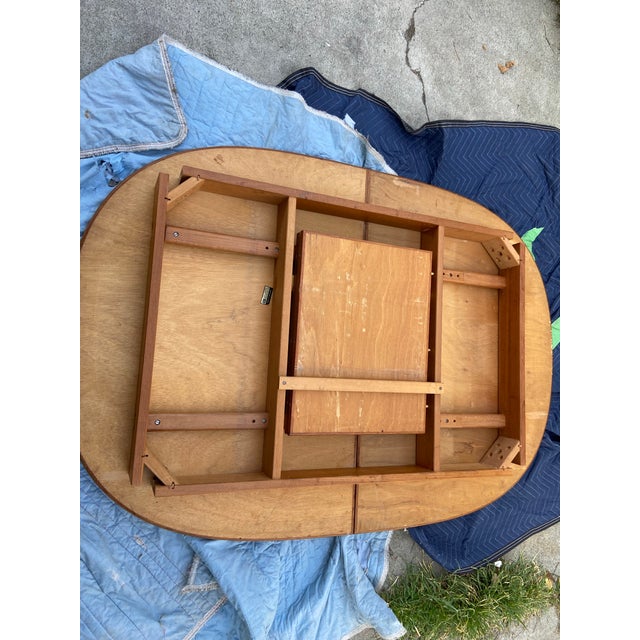 Vintage Mid Century Teak Butterfly Leaf Dining Table – Drop Leaf Oval Table Needs Restoration For Sale - Image 12 of 12