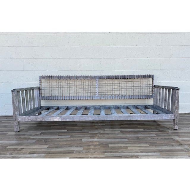 Henry Hall Serene Collection Outdoor Teak Daybed Sofa With Woven Waprolace Back | Premium Patio Lounge For Sale - Image 18 of 18