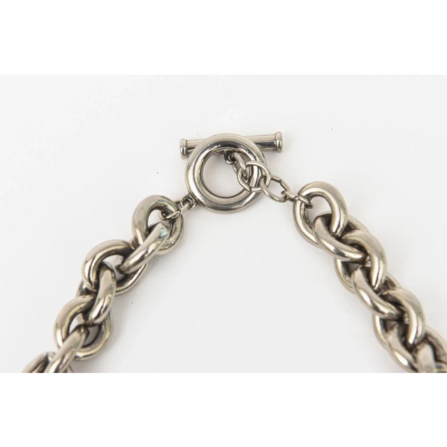 Vintage Signed Givenchy Chromed Metal Chain and Ball Pendant Necklace For Sale - Image 12 of 12
