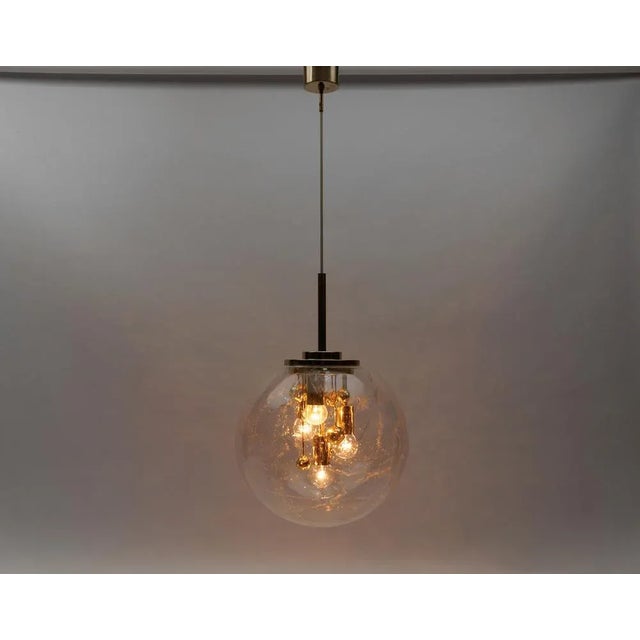 Hollywood Regency Large Brass & Glass Globe Ceiling Lamp from Doria, 1970s For Sale - Image 3 of 11