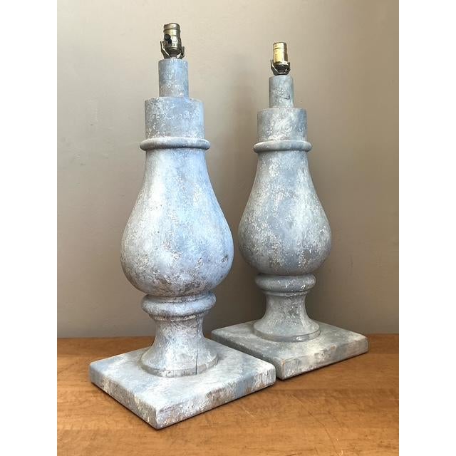 Shabby Chic Vintage Monumental Faux Finished Balustrade Lamps - A Pair For Sale - Image 3 of 12