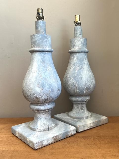 Vintage Monumental Faux Finished Balustrade Lamps - A Pair - Back view