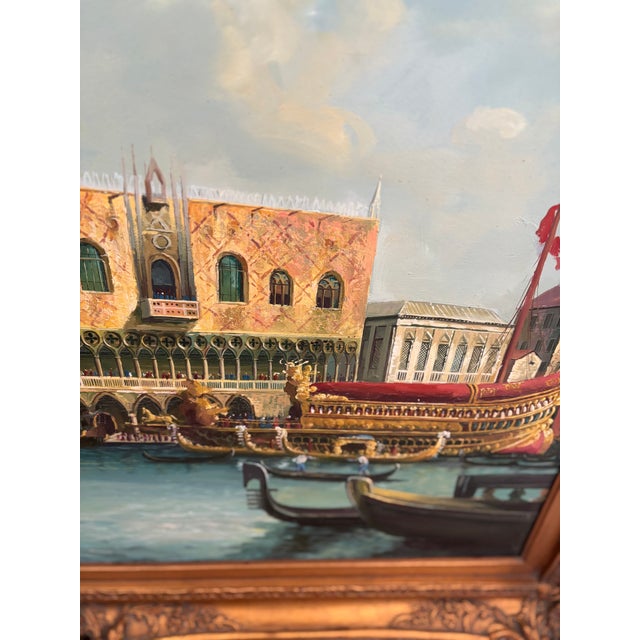 Mid 20th Century Original Oil on Canvas Painting of Venice With Stunning Carved and Gilded Wood Frame by De Taro For Sale In Phoenix - Image 6 of 8