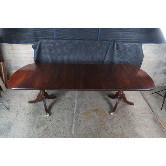 Williams-Sonoma Attributed Williams Sonoma Home Regency Style Cherry Double Pedestal Dining Room Table For Sale - Image 4 of 11