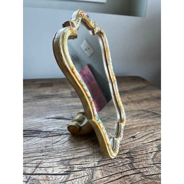 Vintage 1950's Chinoiserie French Italian Gilded Hand Painted Dressing Mirror For Sale - Image 6 of 10