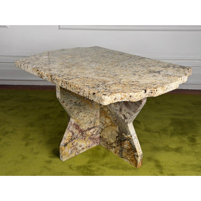 Beige Unique Vintage Postmodern Granite Stone Coffee Table With Scalloped Edge For Sale - Image 8 of 16