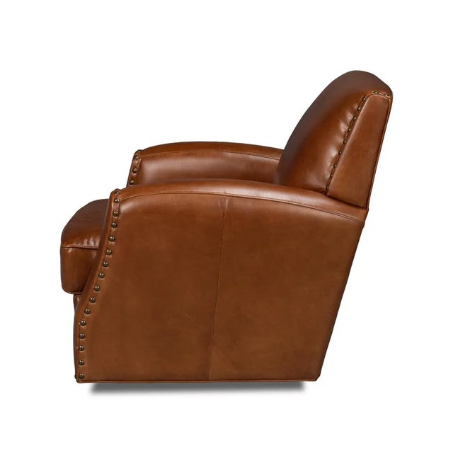 American Classic Brown Leather Swivel Armchair For Sale - Image 3 of 11