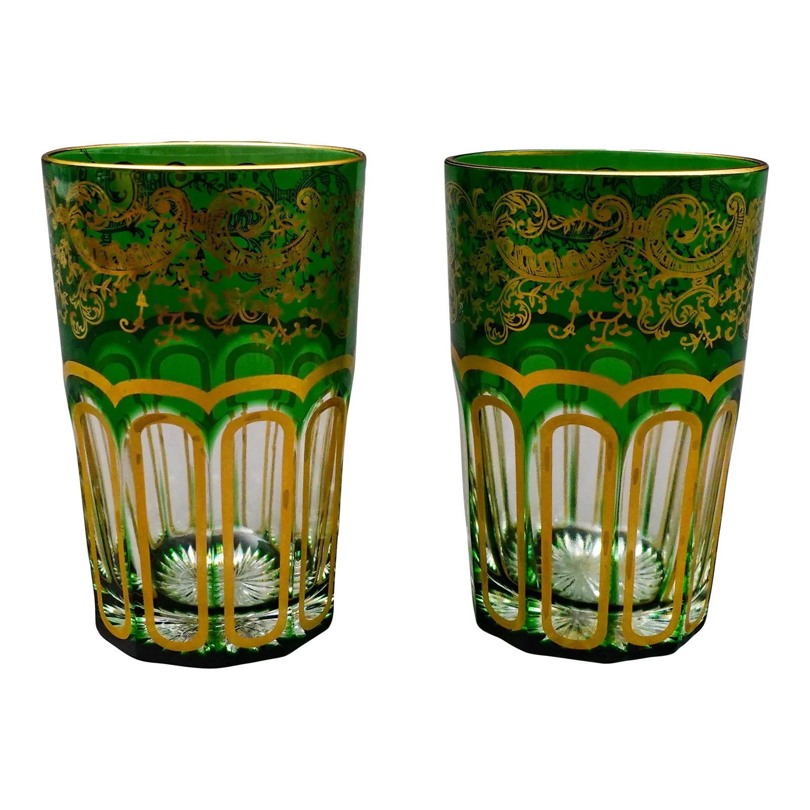 Mid 20th Century Saint St Louis Crystal France Rabat Green Gold 