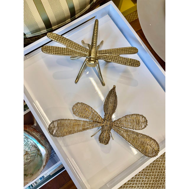 Farmhouse Gold Dragonfly Figurine, Pair For Sale - Image 3 of 4