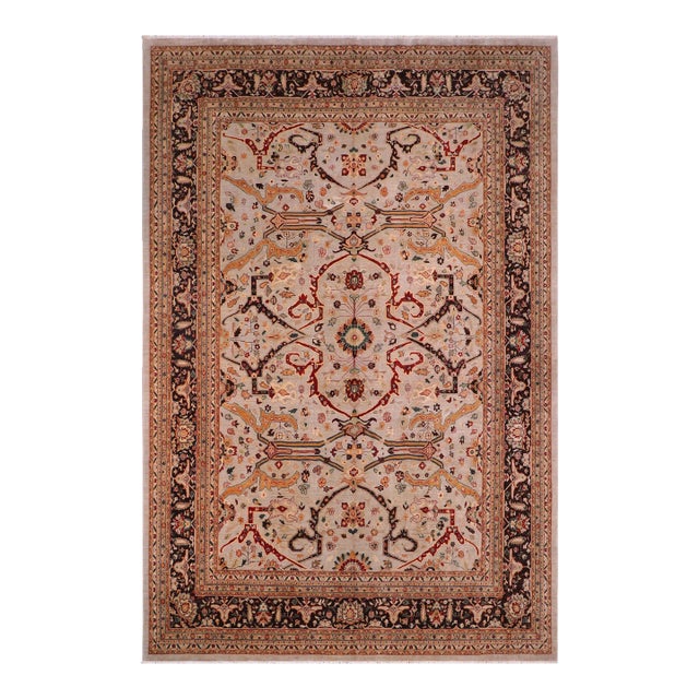 Boho Chic Ziegler Green Red Hand-Knotted Wool Rug - 11'10'' X 17'10'' For Sale