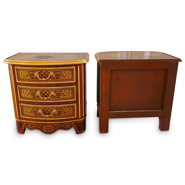 Italian 1980s Pair of Italian Wood and Bronze Nightstands For Sale - Image 3 of 8