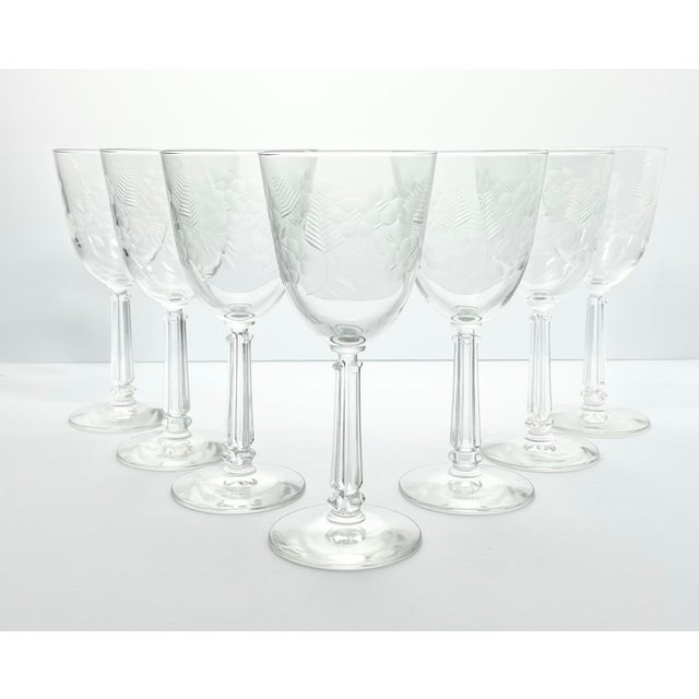1950s Libbey “Crystal Garland” Set of 7 Etched Flower Water Glasses 7 3/8” 9oz No chips, cracks, or fleabites. Height 7...