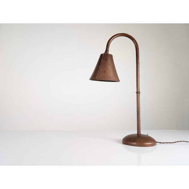 Brown Vintage French Stitched Leather Table Lamp by Jacques Adnet, 1950s For Sale - Image 8 of 10