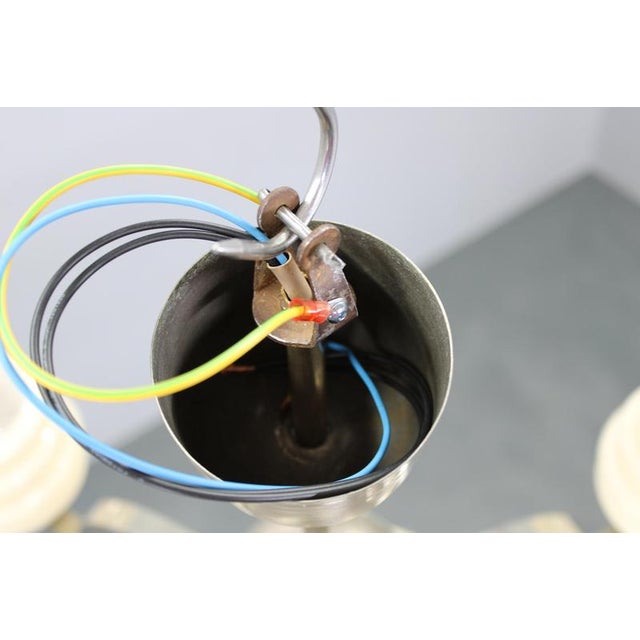 Art Deco Nickel and Cream Glass Chandelier, 1930s For Sale - Image 12 of 14