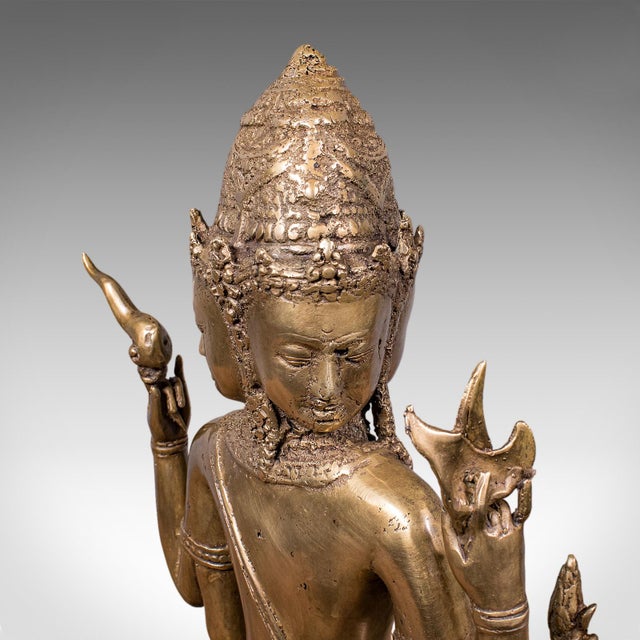Wood Antique Dattatreya Figure, Balinese, Bronze, Religious Icon, Hinduism, Victorian For Sale - Image 7 of 12