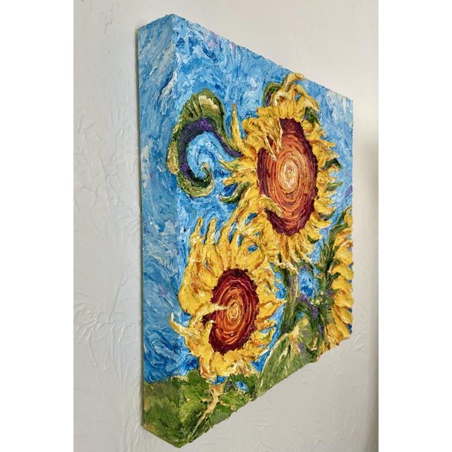 Contemporary “Sunflowers” – Original Impasto Oil Painting by Paris Wyatt Llanso For Sale - Image 4 of 7