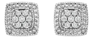 .925 Sterling Silver 1/2 Cttw Diamond Miligrain Square Shape Stud Earrings