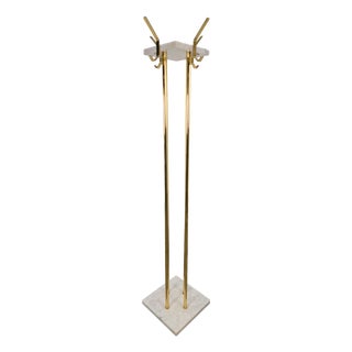 Italian Carrara Marble and Brass Freestanding Coat Rack, 1960s For Sale