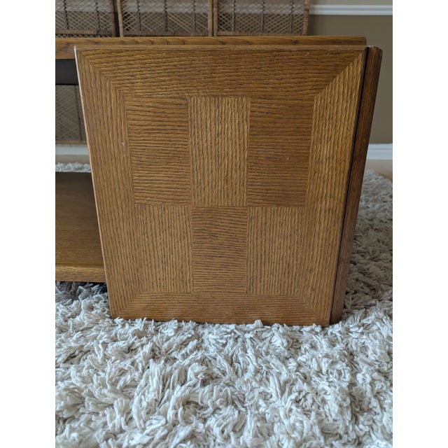1980s Vintage Postmodern Universal Furniture Oak Parquetry Eye Kidney Coffee Table For Sale - Image 5 of 13