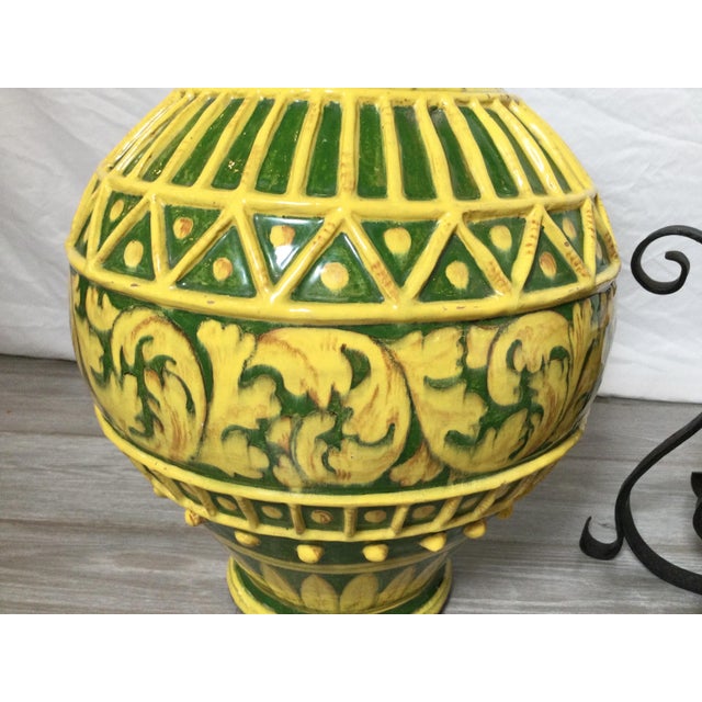 Large Yellow Tin Glazed Earthen Ware Pot on Stand For Sale In Philadelphia - Image 6 of 11