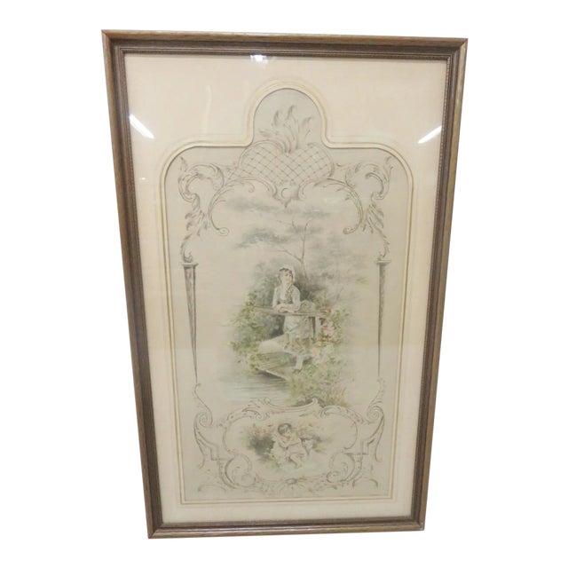 French Painting on Silk For Sale