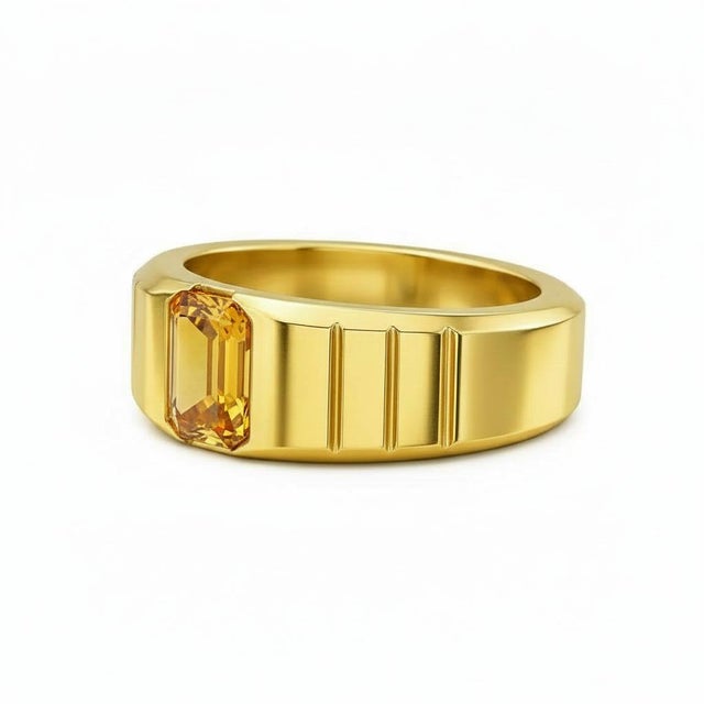 Modern Citrine Solitaire Ring for Men Silver, Gold, Size 9.5 For Sale - Image 3 of 6