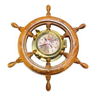 Chadburns Liverpool & London Maritime Ship’s Wheel Clock With Brass Engine Order Dial For Sale