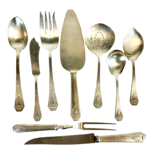 Antique Neoclassical Art Deco Style Rogers Bros Silver Plated Serving Utensils - Set of 9.