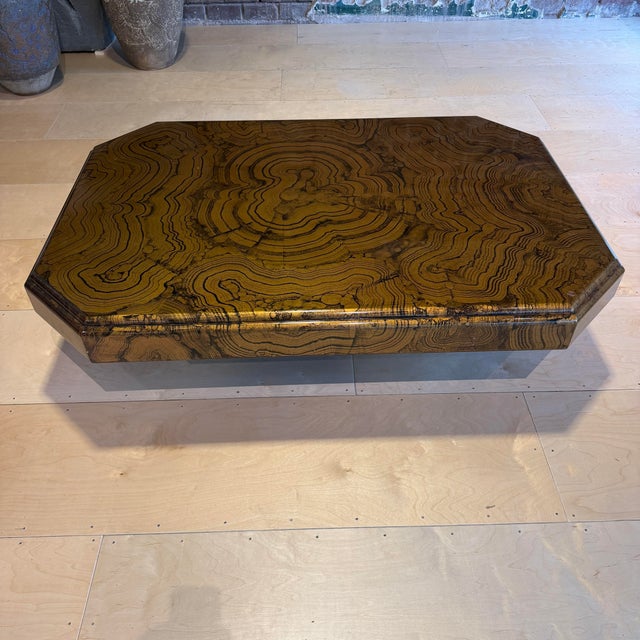 Brass 1970s Large Brass and Woodgrain Lacquer Coffee Table For Sale - Image 8 of 12