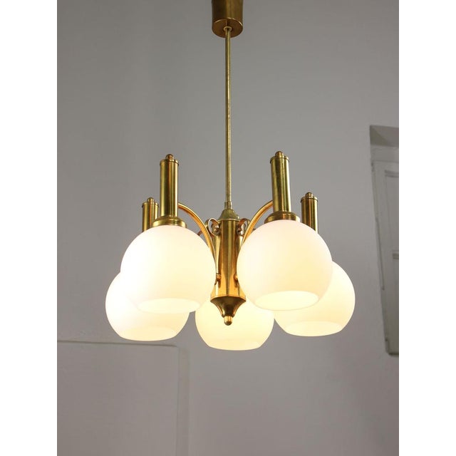 Mid-Century Italian Brass and Opaline Chandelier For Sale - Image 14 of 17