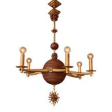 Late 20th Century Carved Wood & Iron Six-Light Chandelier For Sale
