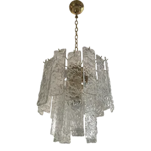 Contemporary Murano Glass "Hammer Listello" Chandelier With Gold Metal Frame