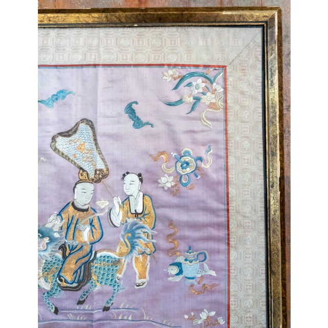 Mid 19th Century 19th Century Chinese Fine Silk Embroidered Panel With Figures on Purple Ground For Sale - Image 5 of 16