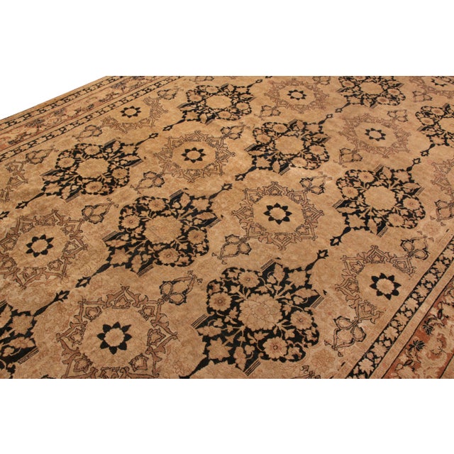 Late 18th Century Antique Kerman Lavar Persian Rug in Black and Beige-Brown Floral Pattern For Sale - Image 5 of 6