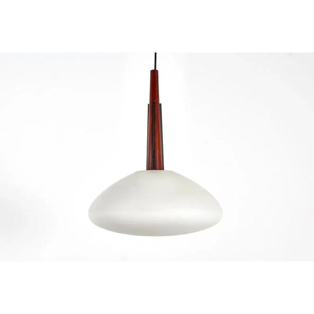 Mid-Century Modern Italian Suspension Lamp in Wood and Frosted Glass, 1960s For Sale - Image 3 of 14