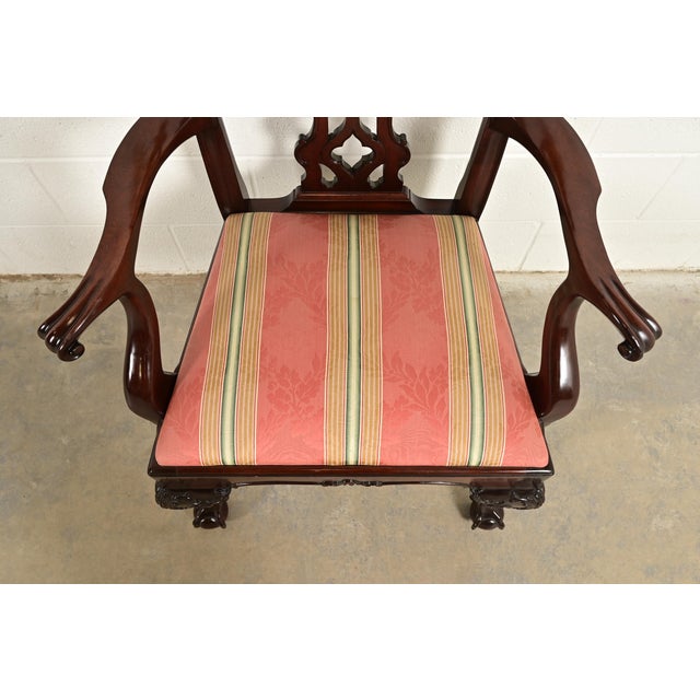 Wood Kindel Furniture Chippendale Carved Mahogany Dining Arm Chairs, Set of Four For Sale - Image 7 of 12