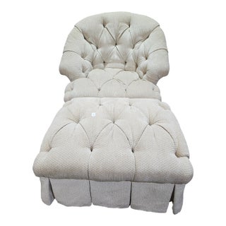 Henredon Tufted Ottoman With Stool For Sale