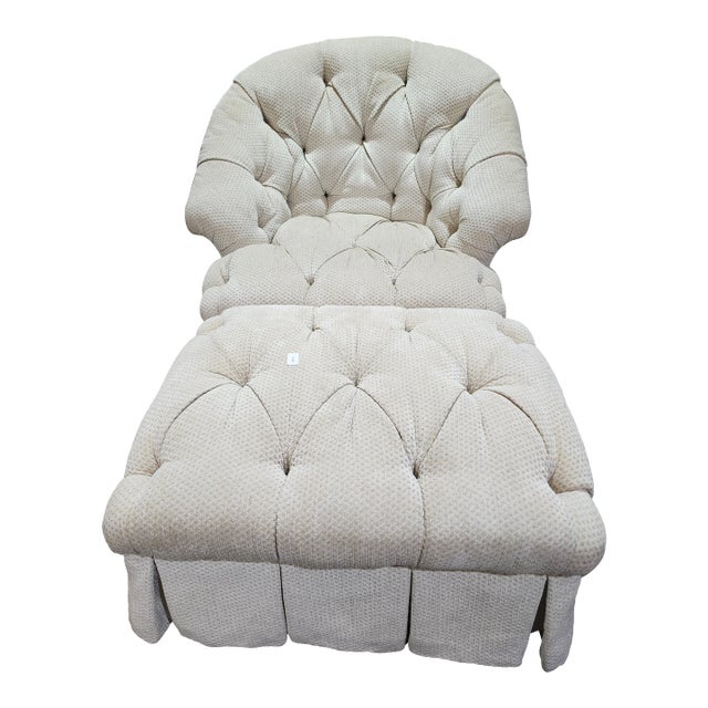 Henredon Tufted Ottoman With Stool For Sale