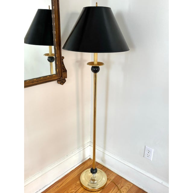 1970s Brass Floor Lamp With Marble Orbs and Black Shade For Sale - Image 11 of 11