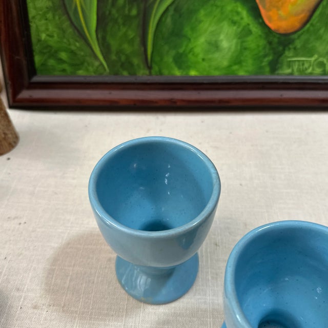 Mid-Century Modern 1970s Collection of Blue Frankoma Lazy Bones Ceramic Cups- Set of 4 For Sale - Image 3 of 8