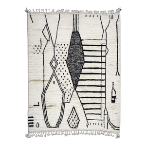 Black and White Moroccan Azilal Rug - 9.5 X 7.1 Ft