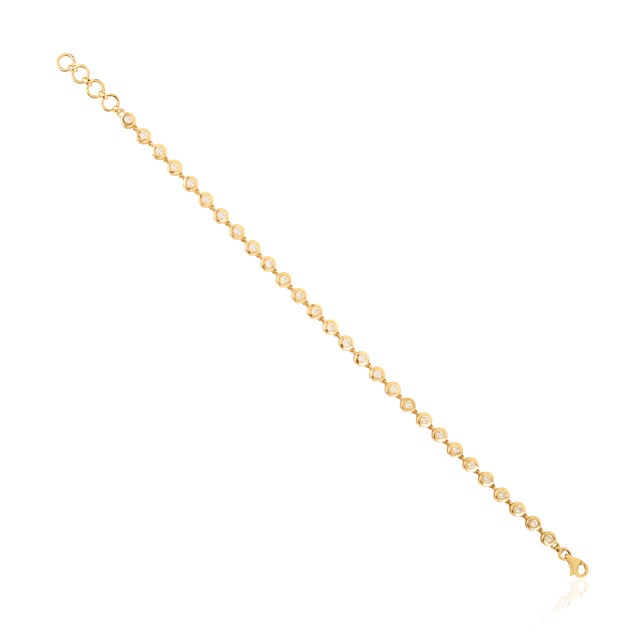 Modern Minimalist Bezel Set Diamond Tennis Bracelet in 14k Yellow Gold 7 Inches For Sale - Image 9 of 16