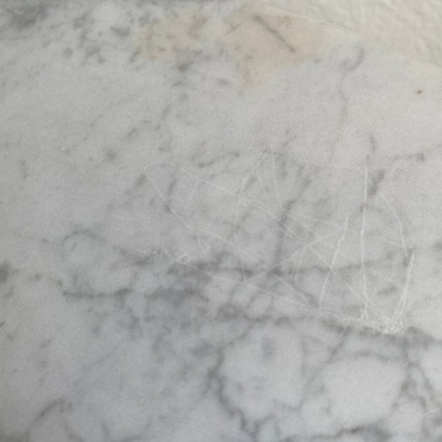 Vintage Silver Finish Cast Iron Garden Bistro Table With Marble Top For Sale - Image 12 of 12