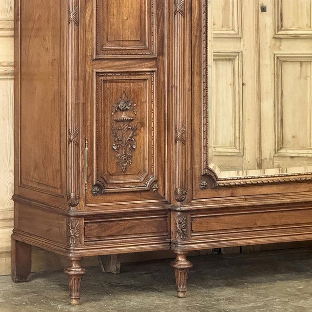 Burnt Umber 19th Century French Louis XVI Walnut Triple Armoire For Sale - Image 8 of 18