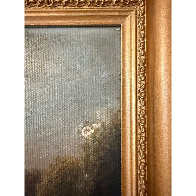 Antique Pastoral Landscape Oil Painting in Ornate Gold Frame, Original 19th Century River Scene With Cows, Vintage Fine Art Wall Decor For Sale In Pittsburgh - Image 6 of 11