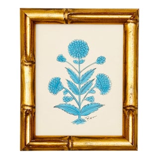 Hand-Painted Jaipuri Blue Floral Motif Painting. Framed For Sale