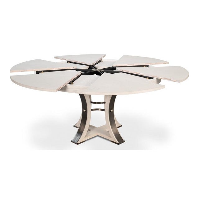Transitional Round Dining Table, Medium - White Oak With Iron Pedestal For Sale In Raleigh - Image 6 of 11