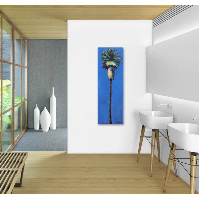 Blue Late Afternoon Blues - Tall Palm Tree Original Landscape Artwork by Kathleen Keifer For Sale - Image 8 of 8